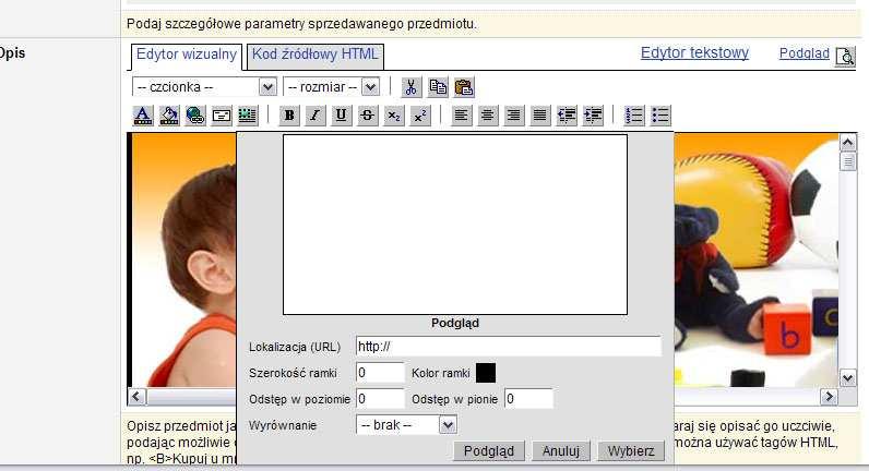 h) praca z edytorem wizualnym Allegro wstawianie i obróbka dowolnej ilości zdjęć UWAGA! Proszę nie przekraczać zalecanej szerokości zdjęć!