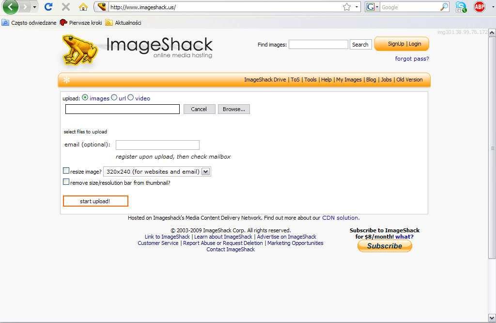 Wchodzimy więc na stronę www.imageshack.us, wygląda ona tak : Screen 18.