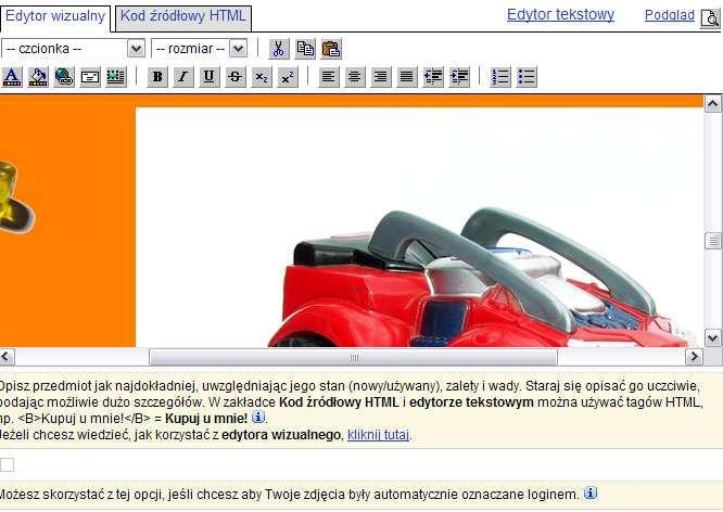 Screen 23. Obrazek wstawiony do edytora wizualnego Allegro z serwisu Imageshack.