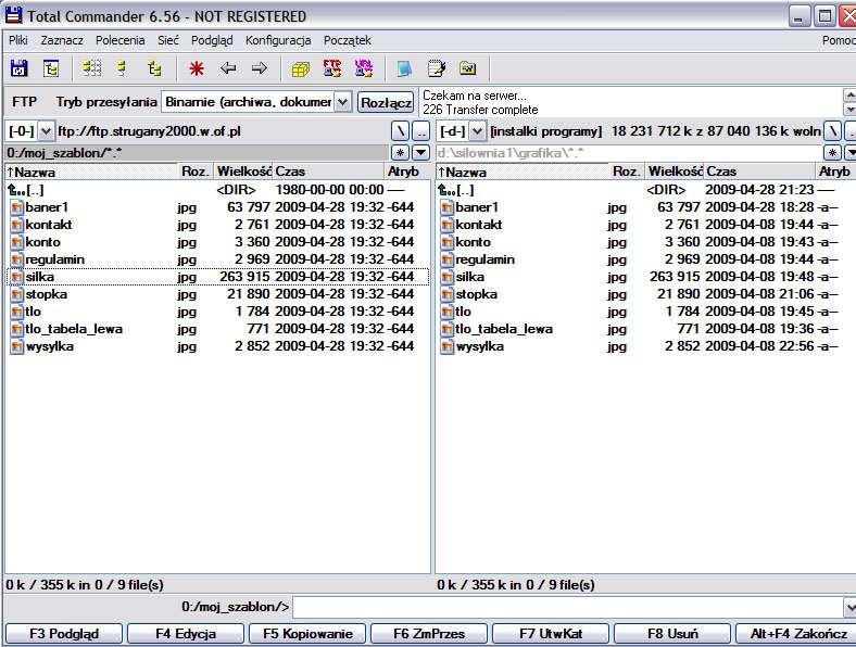 Screen 8. Pliki graficzne szablonu wgrane na serwer do folderu mój_szablon w programie Total Commander.