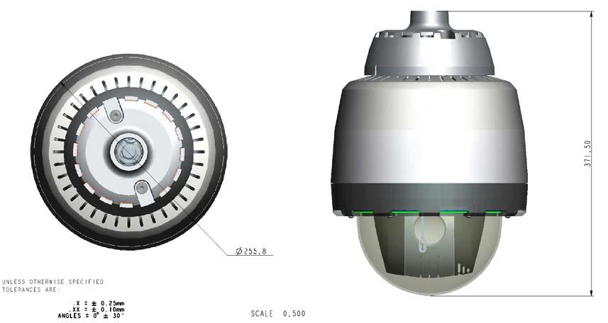 Specyfikacje Parametry elektryczne (połączona kopuła i obudowa) Napięcie wejściowe: 22 do 30 VAC, 50/60 Hz NEC Class 2/Certified Limited Power Source Maksymalne robocze natężenie prądu 2,5 A.