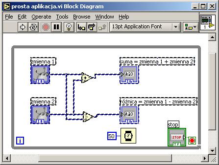 Tworzymy podprogram subvi w trybie przyspieszonym! Omówimy, jak na skróty zamienić część diagramu blokowego na subvi. Otwórzmy nasz pierwszy program: prosta aplikacja.