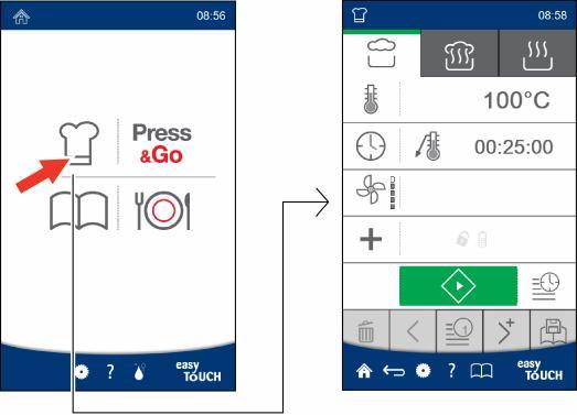 2 easytouch w zestawieniu 2.3 Obsługa von easytouch Nawigacja poprzez easytouch Wszystkie funkcje pieca konwekcyjno-parowego są łatwo dostępne poprzez różne strony interfejsu obsługi easytouch.