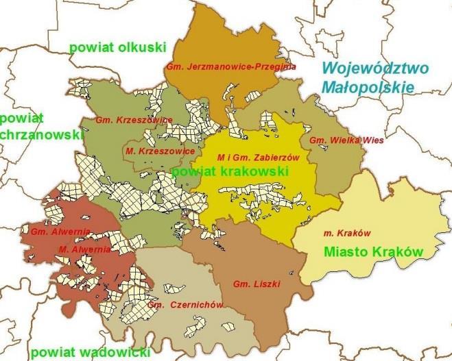 Rysunek 42. Zasięg terytorialny Nadleśnictwa Krzeszowice.