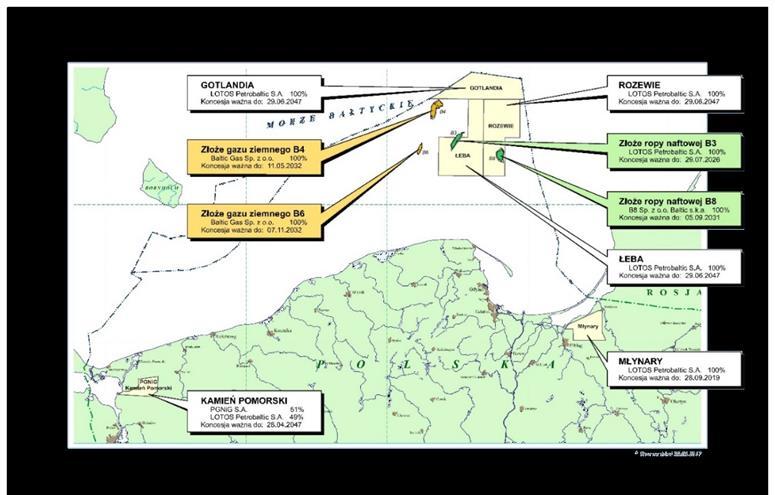 LOTOS Petrobaltic S.A. ( LPB ) Koncesje spółek Grupy LOTOS Petrobaltic na Morzu Bałtyckim na dzień 30 czerwca 2017 roku Źródło: opracowanie własne W 2kw.