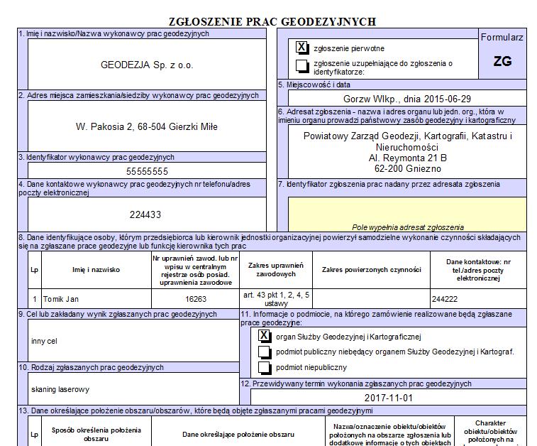 Podajemy ogólne dane zgłoszenia, określamy obszar i zbiory danych w celu określenia szacunkowego kosztu