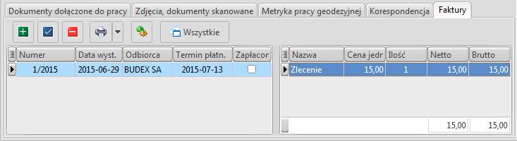 Zakładka Faktury pozwala na wystawianie faktur dla klientów.