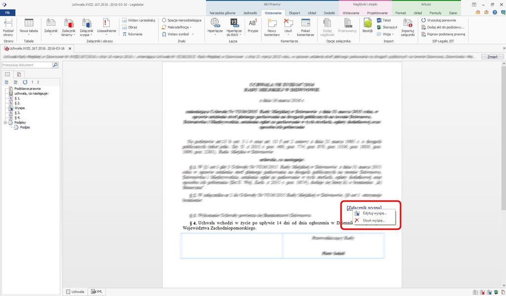 2. Wyspa tekstowa w treści dokumentu - umożliwia osadzenie treści opisowej z dowolnego edytora tekstowego, bez naruszenia formatowania, dokumentu, z którego treść była kopiowana.