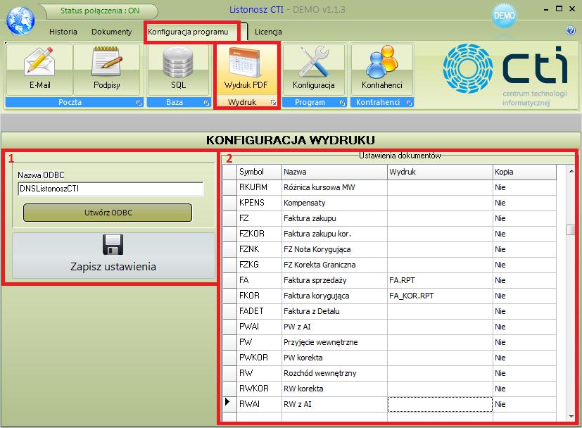 3.5. Konfiguracja wydruku PDF UWAGA! DO PROGRAMU W STANDARDZIE DOŁĄCZANA JEST DEFINICJA WYDRUKU FAKTURY SPRZEDAŻY ORAZ JEJ KOREKTY.