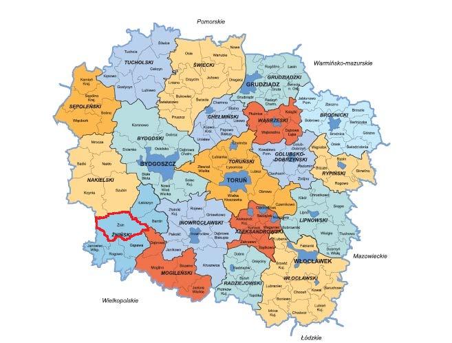 Rysunek 1 Położenie Żnina na tle województwa kujawsko-pomorskiego Źródło: Urząd Statystyczny w Bydgoszczy; Rocznik