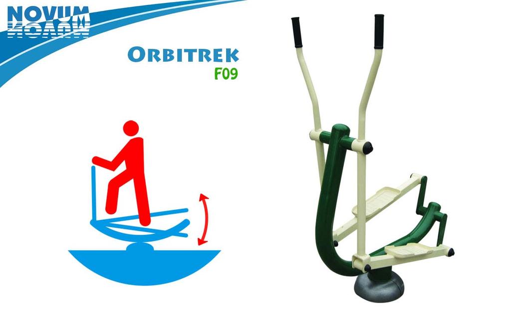 Orbitrek Numer katalogowy F09 Urządzenie imitujące bieg narciarski - kształtuje mięśnie nóg i ramion oraz zwiększa koordynację ruchową Urządzenie sprawnościowe o konstrukcji metalowej zabezpieczonej