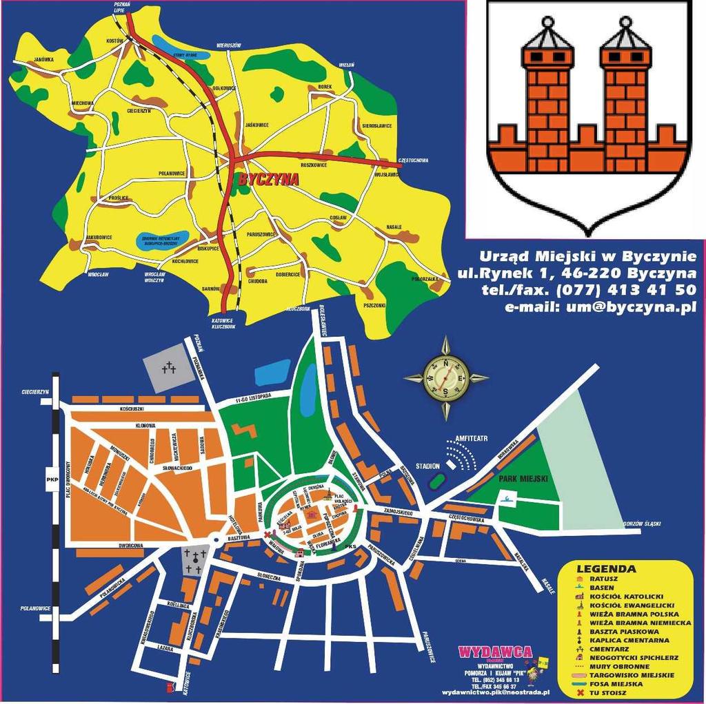 Mapa 2. Mapa Gminy Byczyna I Plan Miasta Byczyna, źródło: http://www.byczyna.pl/2038/2164/polozenie.