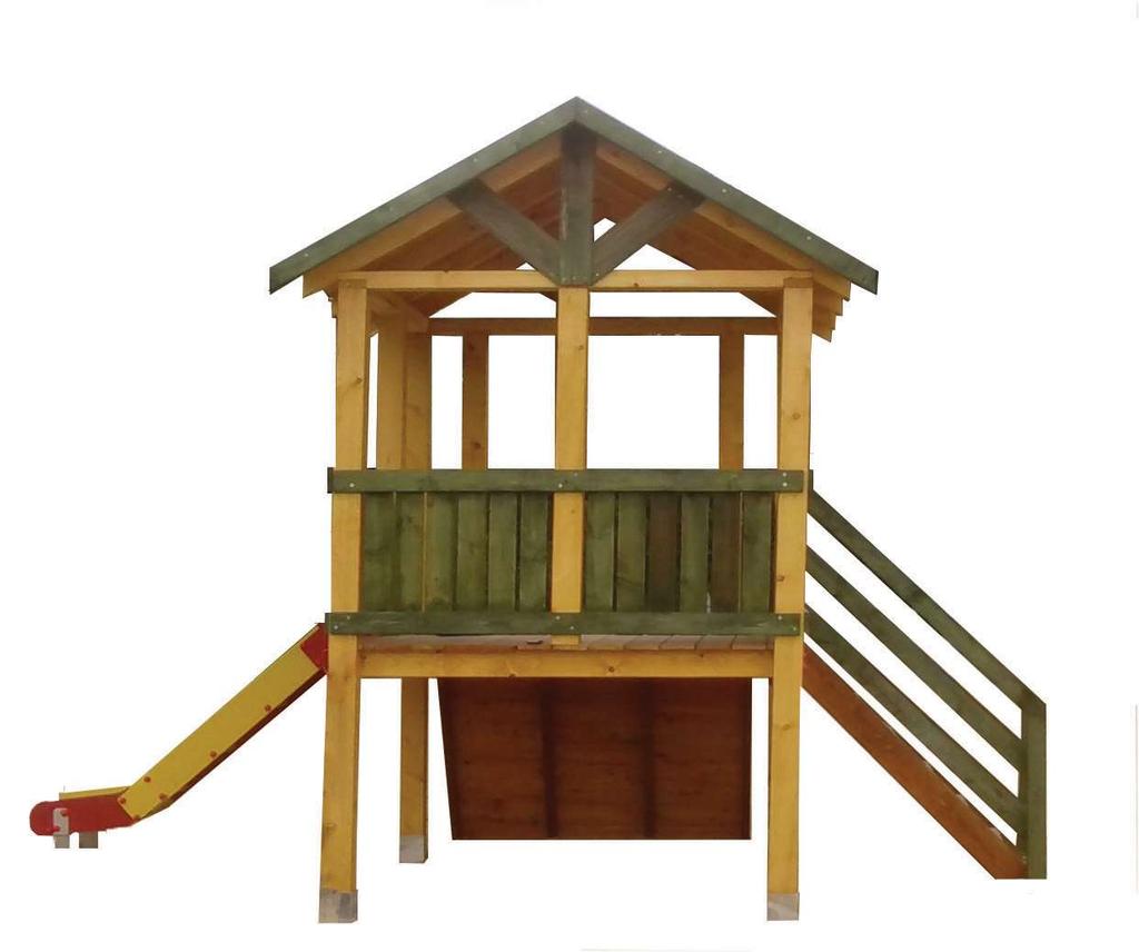 Urządzenie przeznaczone dla dzieci powyżej 3 lat Drewno bezrdzeniowe/rdzeniowe - Drewno sosnowe lub świerkowe, słupy 9x9cm, impregnowane i malowane.