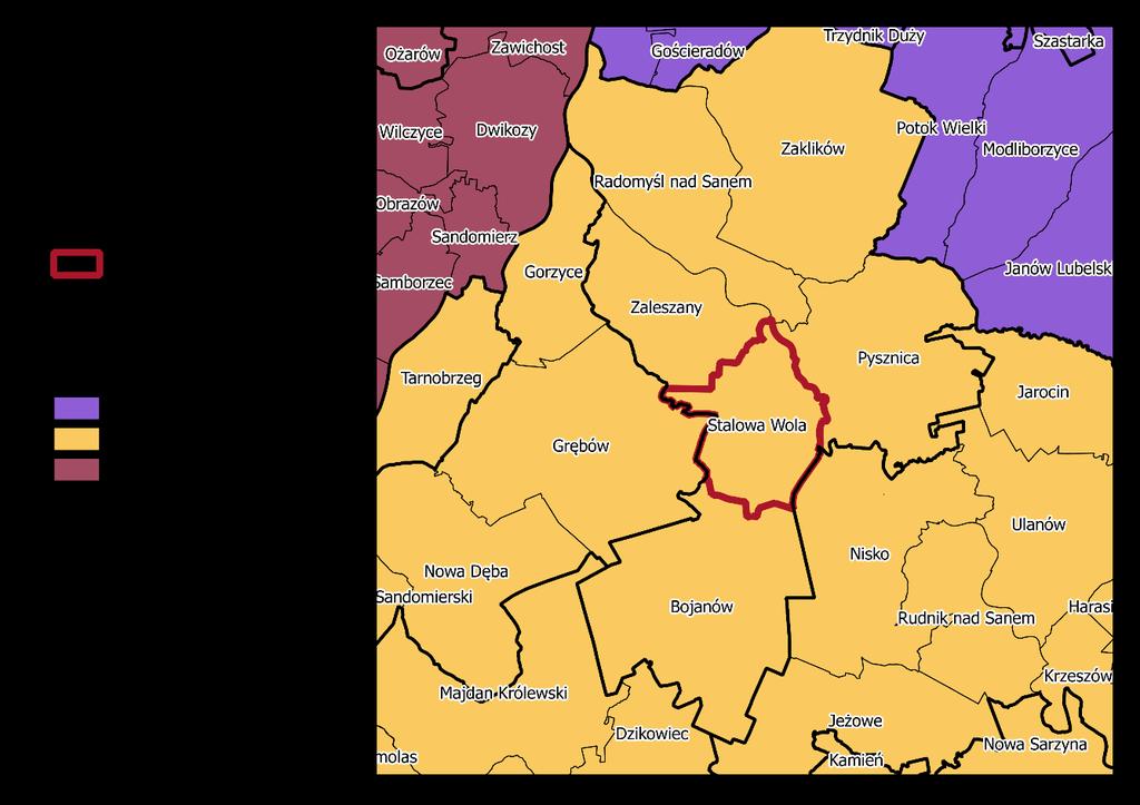 Rysunek 1. Położenie gminy Stalowa Wola Źródło: Opracowanie własne na podstawie danych Państwowego Rejestru Granic.