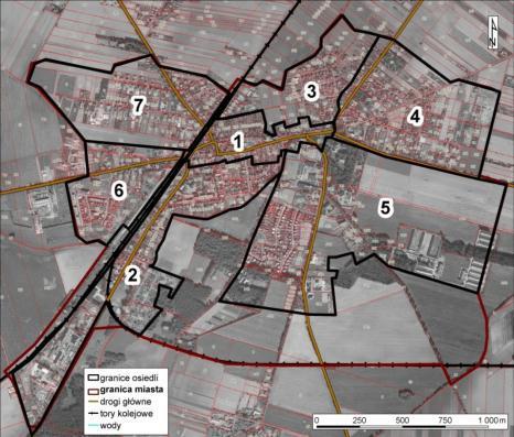 Ryc. 5. Podział miasta na osiedla 3. STRUKTURA GRUNTÓW GMINNYCH Największą część w strukturze gruntów Gminy Czempiń stanowią użytki rolne (grunty rolne, łąki i pastwiska oraz sady), następnie lasy.