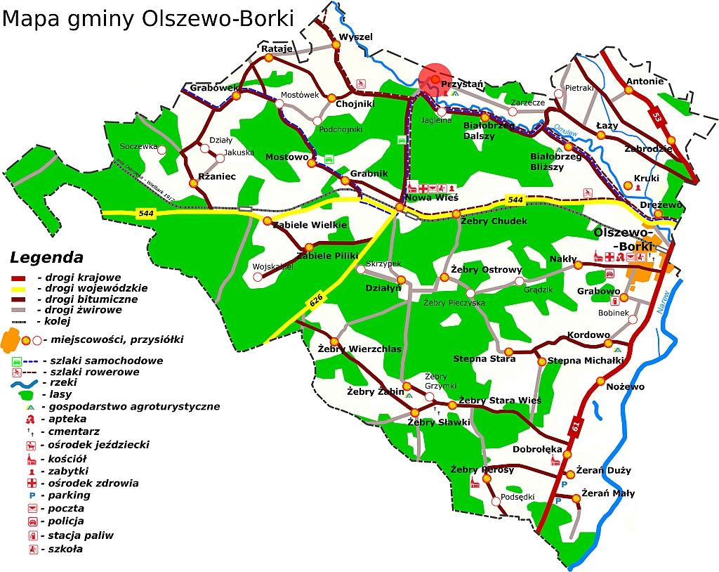 CHARAKTERYSTYKA GMINY OLSZEWO-BORKI 1. Położenie administracyjne, geograficzne, komunikacyjne.