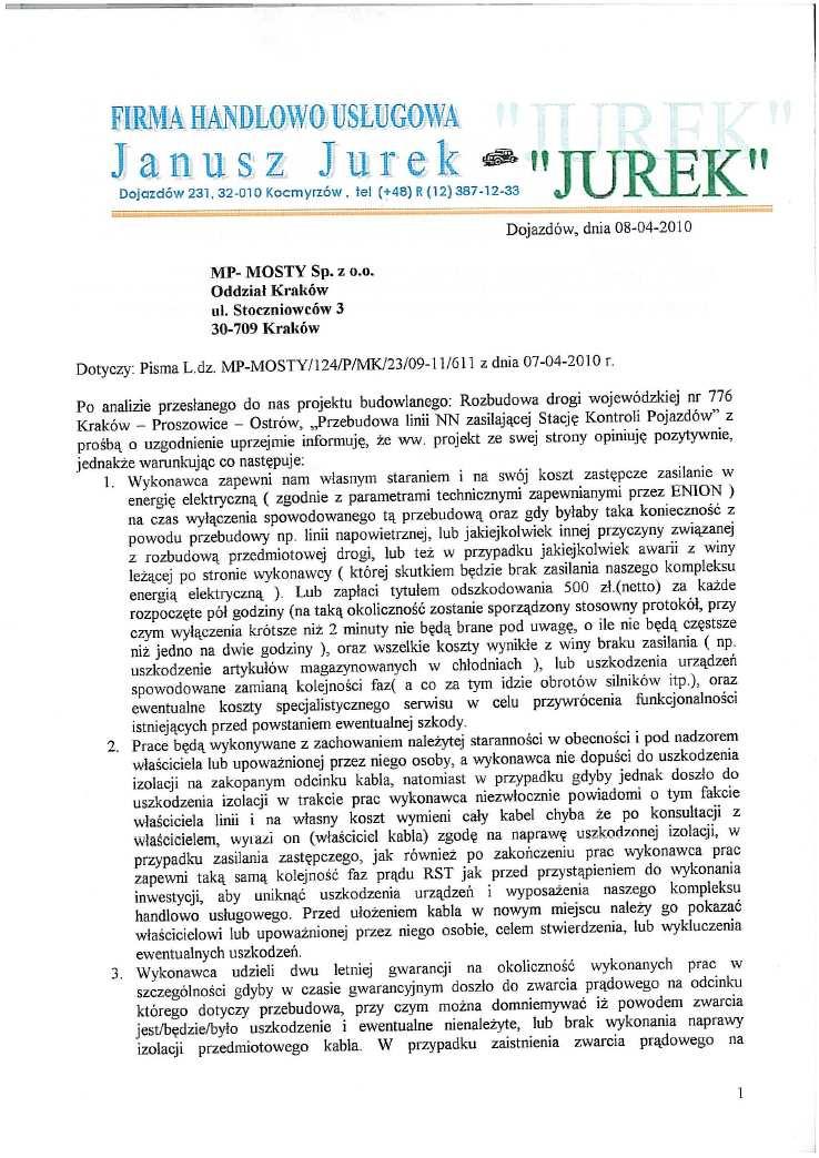 Przebudowa linii NN zasilającej Stację Kontroli Pojazdów