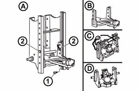 Zabezpieczenie w danej pozycji odbywa się za pomocą klamry. F15N034 Modularny system zaczepów do przyczep i naczep Typy modułów: rys. (B) - Zaczep rolniczy wychylny rys.