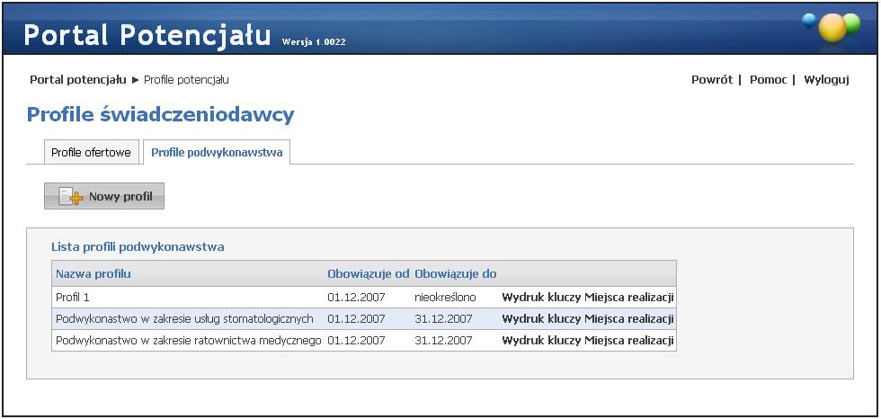 Profile potencjału XML. Informacja: Do czasy stworzenia profilu ofertowego świadczeniodawca może dowolnie modyfikować wszystkie swoje zapisane w systemie dane.