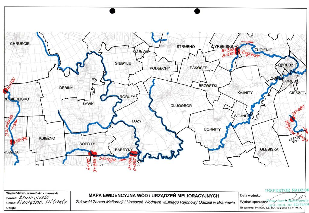 Województwo: warmińsko - mazurskie Powiat: Gm\nii:P/^/2/^2r7 >, UP/r2ęĆ2 Obręb: MAPA EWIDENCYJNA WÓD i URZĄDZEŃ MELIORACYJNYCH Żuławski Zarząd Melioracji i Urządzeń Wodnych