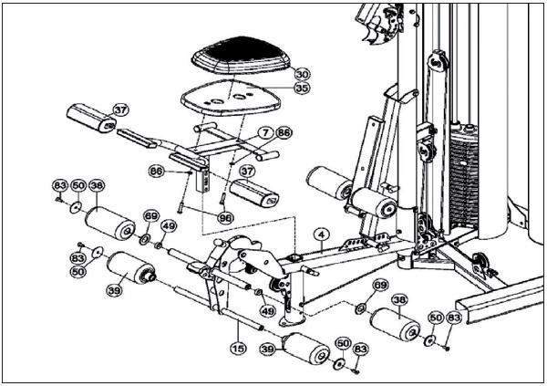 Krok 15 15-1: Zamontuj mocowanie siodełka [35] na ramie siodełka za pomocą 2 śrub sześciokątnych M10x50 [96] i 2 podkładek M10 [86]. Uważaj, by nie zerwać gwintu.