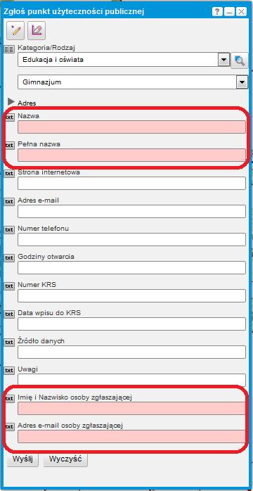 Pola obligatoryjne zaznaczono kolorem czerwonym.