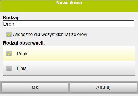 Z listy wybierz rodzaj (1). Nazwa rodzaju pojawi się przy ikonie obserwacji.