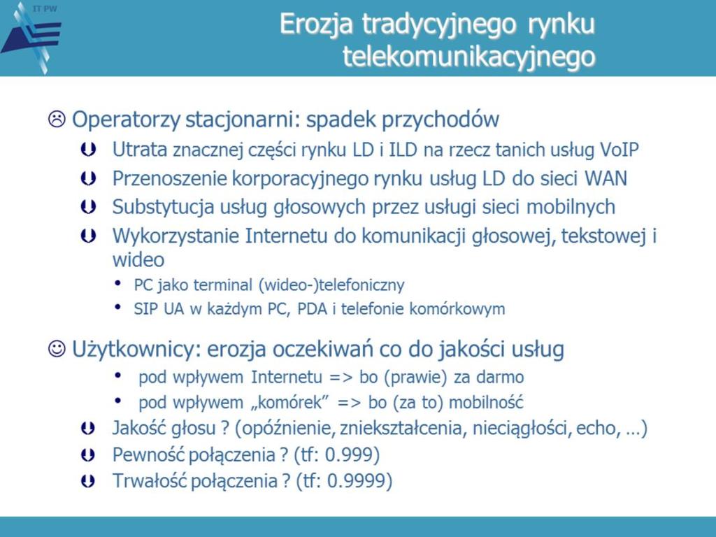 Wracając do lat z końca XX wieku operatorzy telekomunikacyjni stanęli w obliczu nowych dla nich zjawisk w ich sytuacji biznesowej.