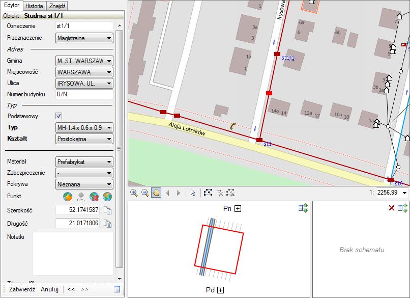 3 Wstawienie nowego słupa/studni wraz z przedłużeniem infrastruktury W aplikacji NetStork zaimplementowano dwie nowe operacje kontekstowe: Wstaw słup i przedłuż sieć oraz Wstaw studnię i przedłuż