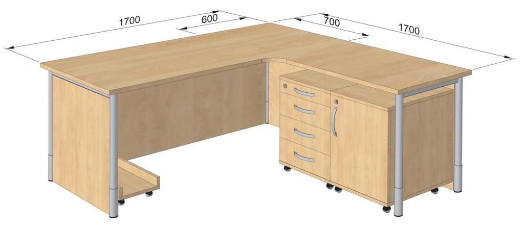 SKŁAD W skład biurka wchodzi : 1. Kontener wys. 570mm x szer. 430 mm. x gł. 520 mm. szt.1 2. Szafka wys.