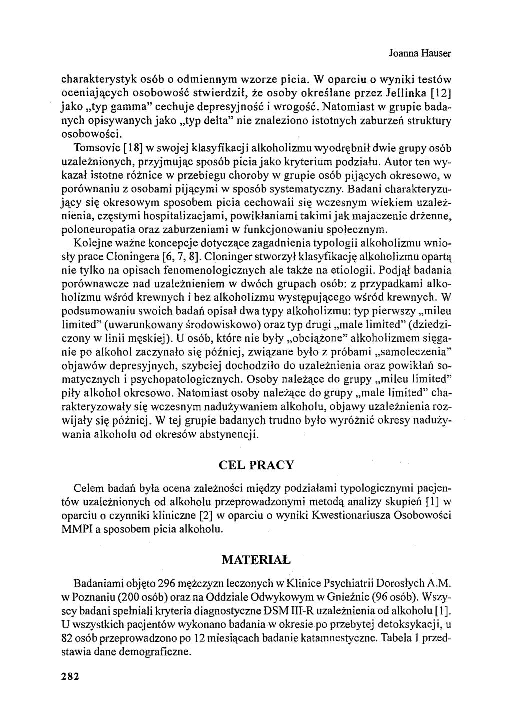 Joanna Hauser charakterystyk osób o odmiennym wzorze picia.