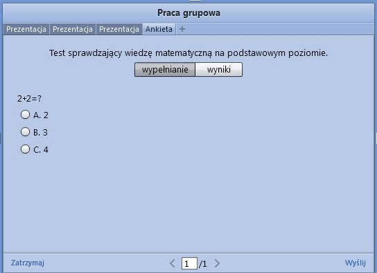 8.2 Wypełnienie i oglądanie wyników ankiety Po uruchomieniu ankiety z widoku głównego przechodzimy do widoku wypełniania