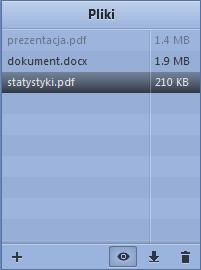 10. Lista plików Obsługiwane formaty: dowolne, za wyjątkiem skryptów, programów i plików wykonywalnych Dopuszczalny rozmiar dokumentu: 10 MB Pliki dostępne tylko dla prowadzącego (wyszarzone) Pliki