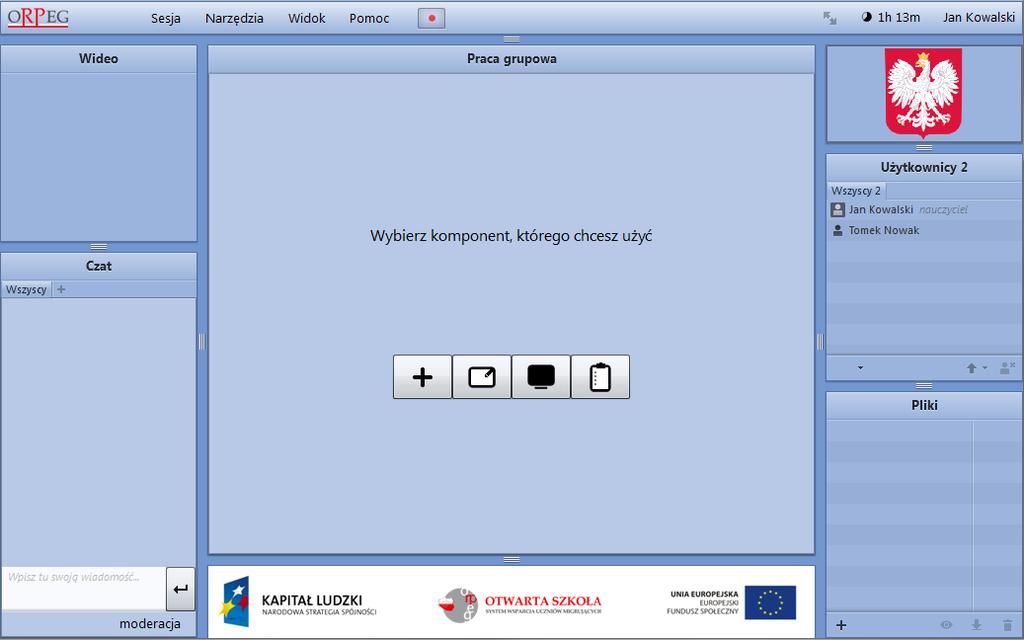 2. Widok ogólny Okno audio wideo Menu główne Lista