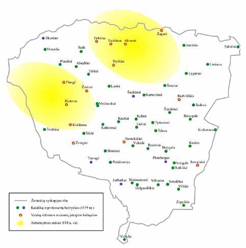 Baltų kultūra Kartoschema: Žemaičių vyskupijos be bažnytinės erdvės XVI a. II pusėje Rietavo 11 ar 1566 m. Kretingos 12 valsčių inventoriuose surašytus kaimus.