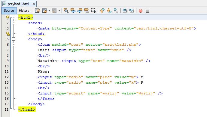PHP pod zmienną $_POST[ pole1 ], bądź $_GET[ pole1 ] (w zależności od wybranej metody przesyłania danych). Przykład 1 Przykład formularza z obsługą w osobnym pliku PHP.