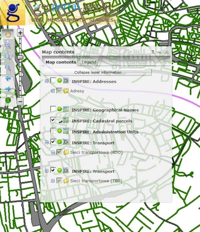 Krajowy główny węzeł INSPIRE Nie jest to typowy WEB-Mapping Funkcjonalność jest tu znacznie ograniczona np.