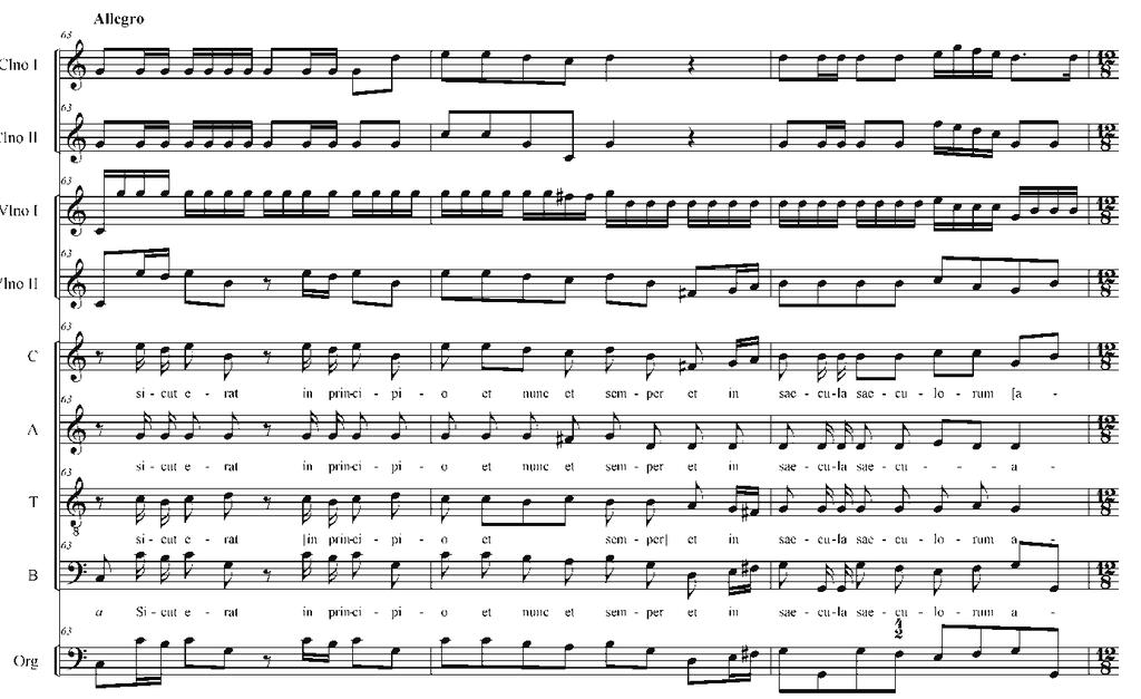 Vesperae de Sanctis J. Staromieyskiego charakterystyka dzieła b) Laudate pueri, t. 63 65 Warto też zwrócić uwagę na podobieństwa samych głównych tematów.