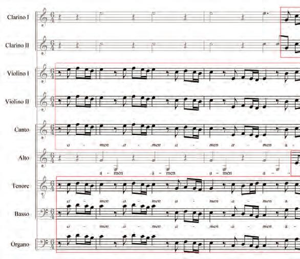 imitacją kanoniczną w kwincie spotykamy się jeszcze w krótkim odcinku Magnificat do słów et exaltavit.