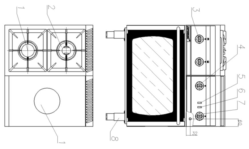 Dokumentacja Techniczno Ruchowa Kuchnia gazowa na piekarniku gazowym 700 KG-2/I-400/PG-2 5 Rys.1.