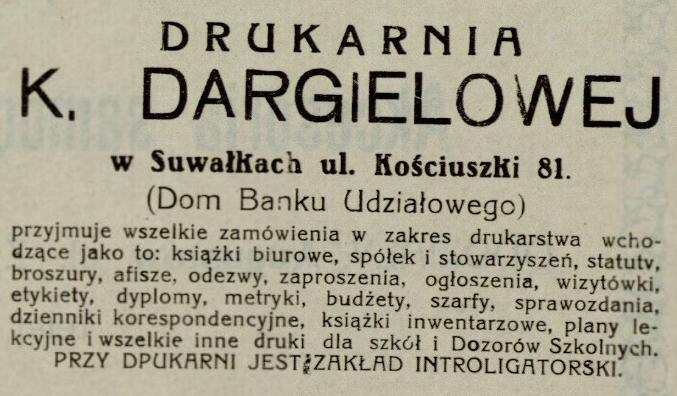Reklamy zakładu Klotyldy Dargielowej z lat trzydziestych XX w.