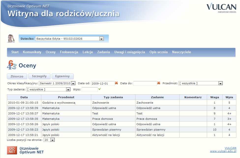 Istniej teŝ moŝliwość uzyskania szczegółowej informacji o ocenach z