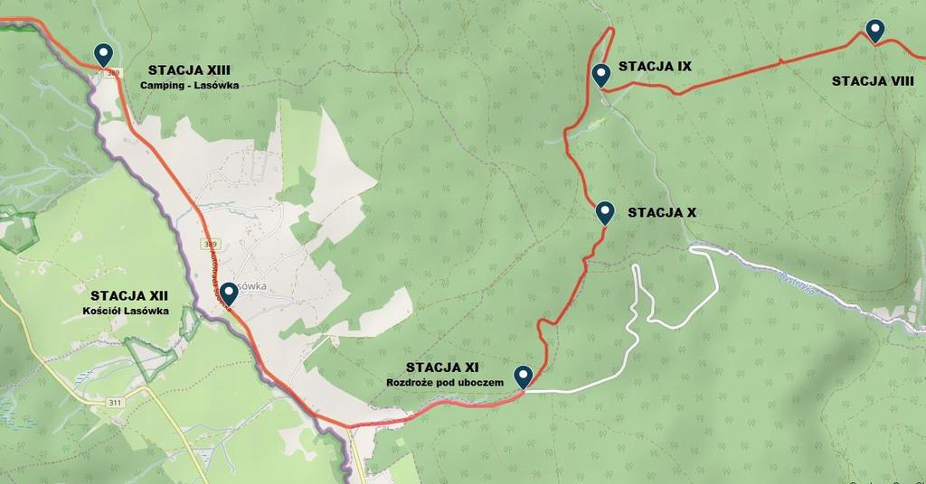 Wychodząc na drogę asfaltową skręcamy w prawo (od tej pory obowiązują nas zasady ruchu drogowego), po paru dziesięciu metrach docieramy do rozdroża pod ubocze na którym to w lewą stronę ucieka szlak