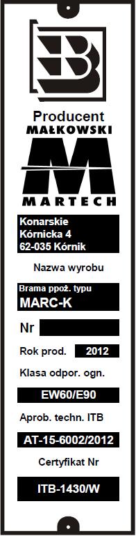 1. WSTĘP Niniejsza Dokumentacja Techniczno-Ruchowa (DTR) jest dokumentem dla użytkowników bram kurtynowych typu MARC K EW90/E90 z zamkiem topikowym zawierającym dane oraz wskazówki niezbędne do