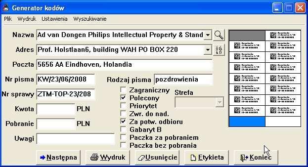 A. Zakres funkcjonalny I-Post 1. Moduł Generatora adresu wraz kodem 2D i szablon dokumentu Word Podgląd etykiety adresowej z kodem 2d a. tworzenie adresu odbiorcy, b.