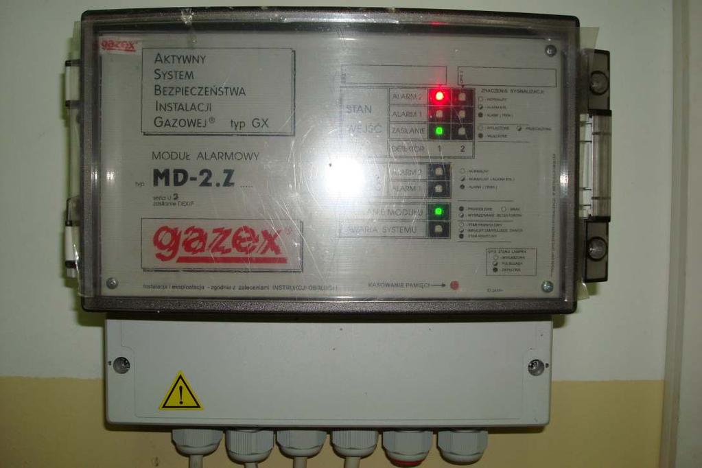Fot. 15. Widok istniejącego detektora awaryjnego wypływu gazu firmy GAZEX.