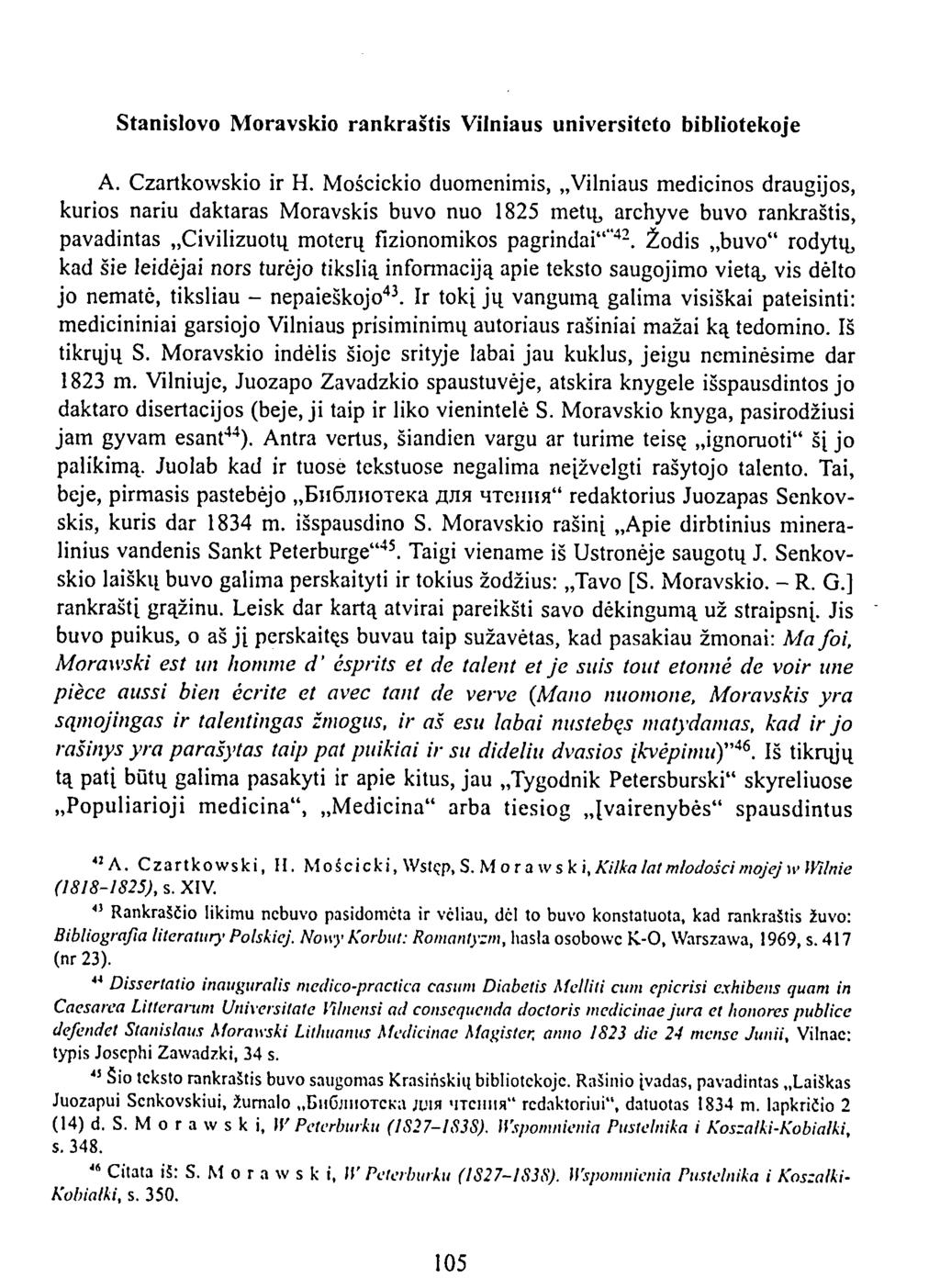 Stanislovo Moravskio rankraštis Vilniaus universiteto bibliotekoje A. Czartkowskio ir H.