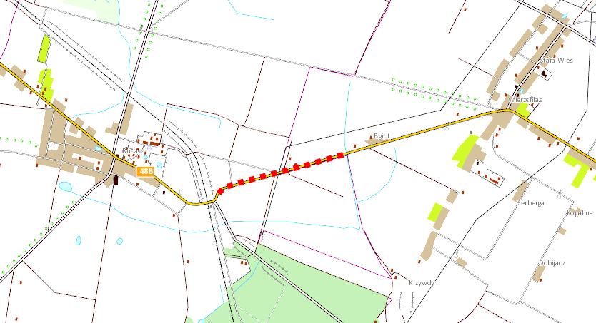 Numer punktu (waypoint): współrzędne N/S: początku, końca i punktów załamania obiektu: kierunek inwentaryzacji: północ - południe początek N 51 11