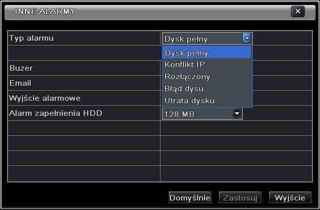 5.5.3. Utrata sygnału wideo Menu główne Ustawienia Alarm Utrata Wideo 5.5.4. Konfiguracja reakcji na zanik sygnału video odbywa się tak samo jak konfiguracja reakcji na alarm, patrz rozdział 5.5.1.