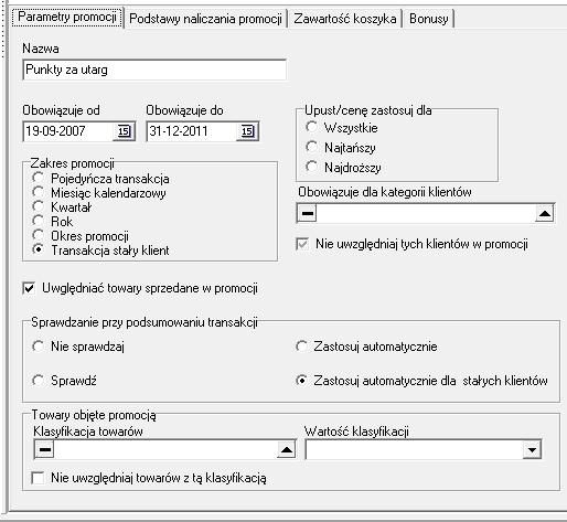 Rozdział XII Salon ekonomiczny Zakładka Parametry promocji Rysunek 11-24 Parametry promocji Obowiązuje od i Obowiązuje do określa czasokres obowiązywania promocji.